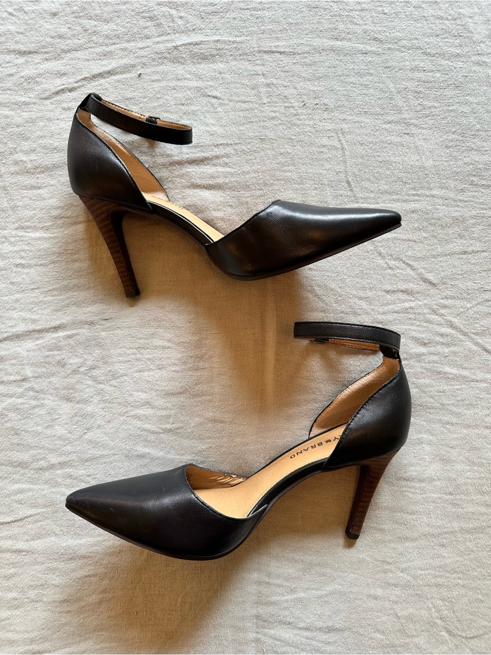 Lucky Brand “Tukko” Leather Ankle Strap Heels – Black – Women’s 8M
